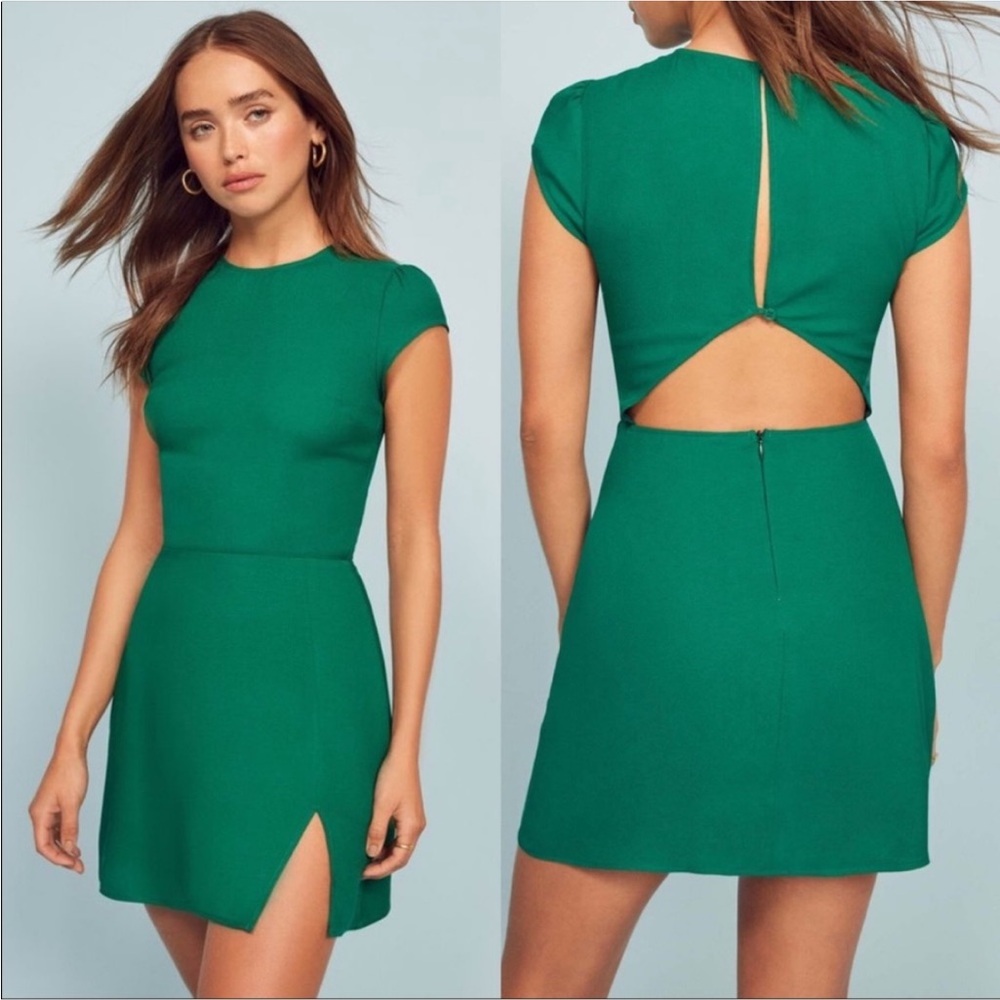 Reformation Emerald Cap Sleeve Mini Dress